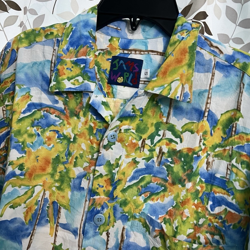 Vintage Excellent Jams World Coco Palm Tree Button Up Shirt S Palm Trees Art